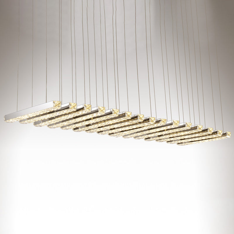Rectangular Chandelier Pendant Light Minimalist Crystal Dining Room LED Hanging Light in Stainless-Steel