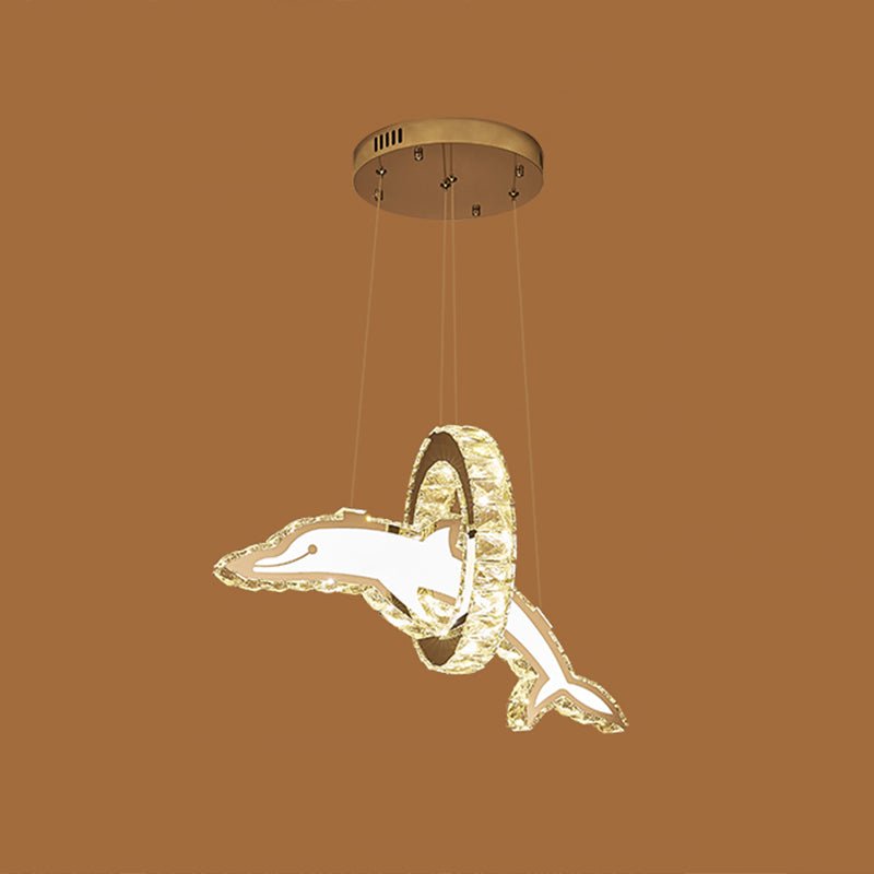 Delfín de cristal y lámpara de anillo Ligero Ligero LED LED LED de acero inoxidable para guardería