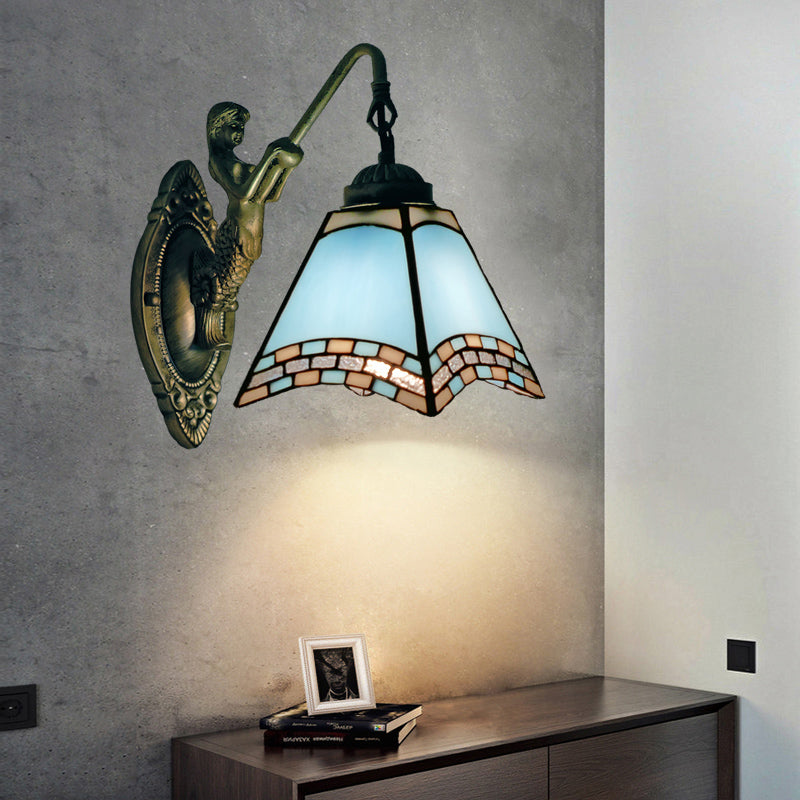 Mediterranean Tapered Wall Mount Light Stained Art Glass Vanity Lighting for Bathroom