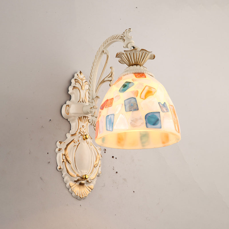 White Wall Lamp Traditional Tiffany Glass Bell Shade Wall Light Fixture for Corridor
