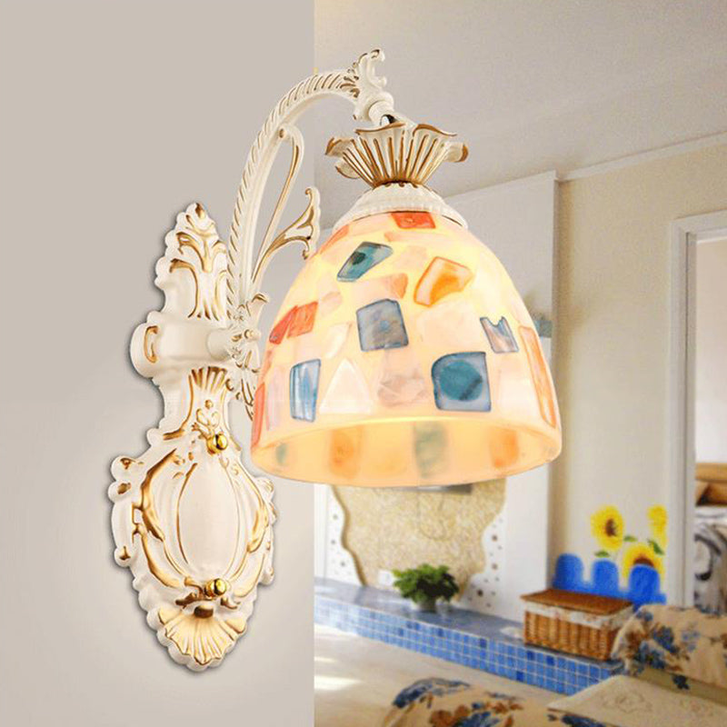 White Wall Lamp Traditional Tiffany Glass Bell Shade Wall Light Fixture for Corridor