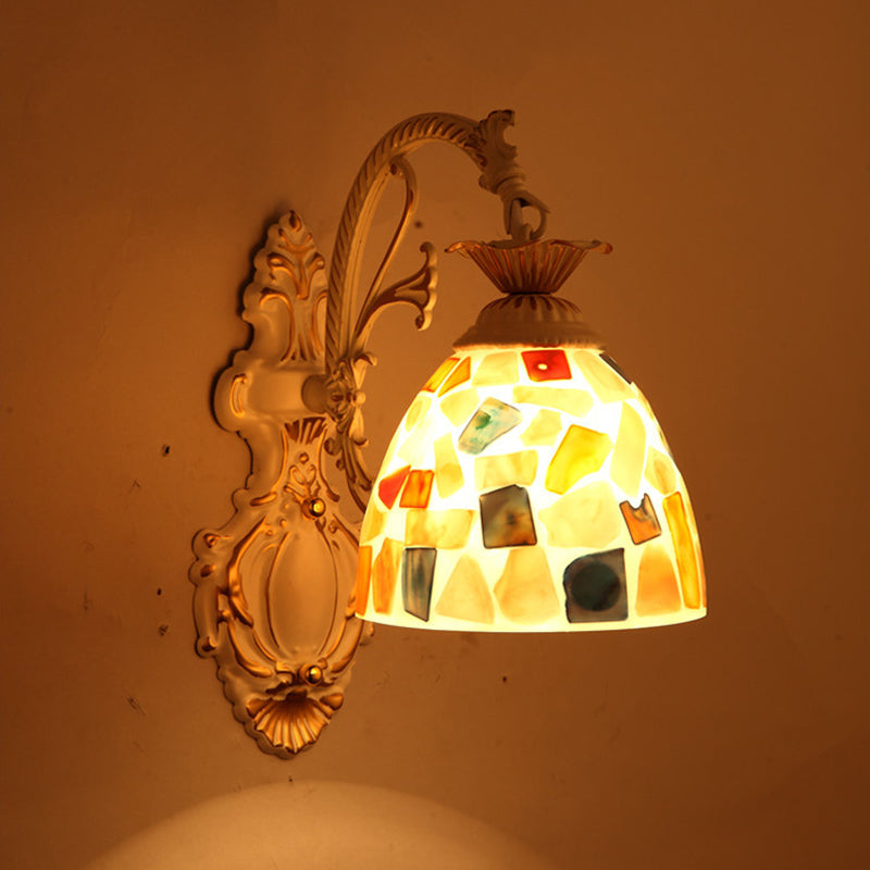White Wall Lamp Traditional Tiffany Glass Bell Shade Wall Light Fixture for Corridor