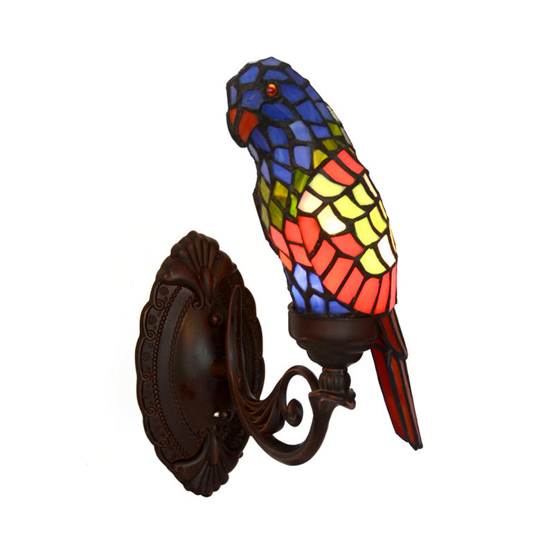 Single-Bulb Wall Light Classic Parrot Stained Glass Wall Lighting Fixture for Living Room