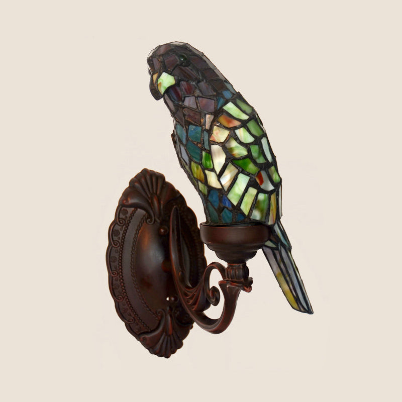 Single-Bulb Wall Light Classic Parrot Stained Glass Wall Lighting Fixture for Living Room