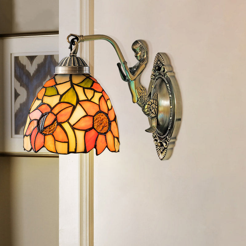 Glockenschirm-Wandleuchte, Buntglas-Vintage-Wandleuchte mit Meerjungfrau-Dekor