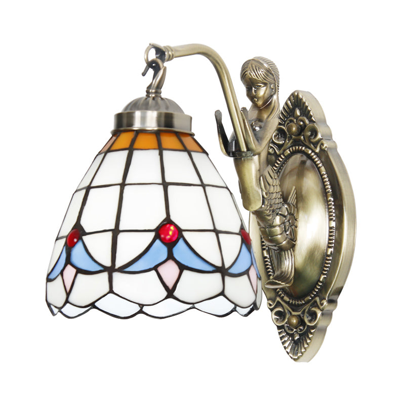 Glockenschirm-Wandleuchte, Buntglas-Vintage-Wandleuchte mit Meerjungfrau-Dekor
