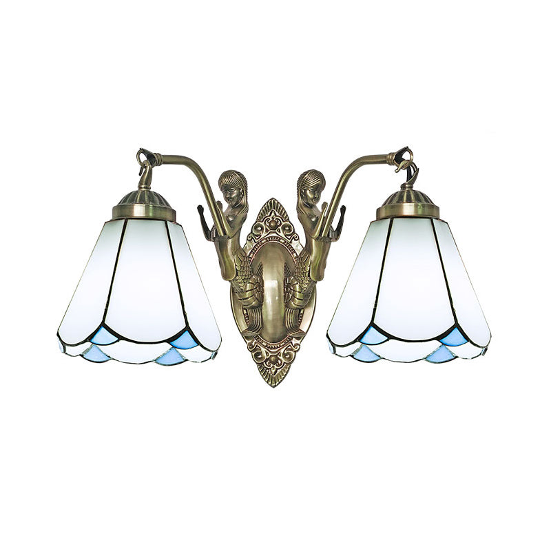 Glockenschirm-Wandleuchte, Buntglas-Vintage-Wandleuchte mit Meerjungfrau-Dekor