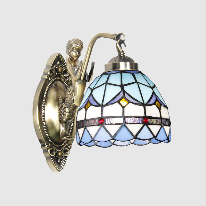 Glockenschirm-Wandleuchte, Buntglas-Vintage-Wandleuchte mit Meerjungfrau-Dekor