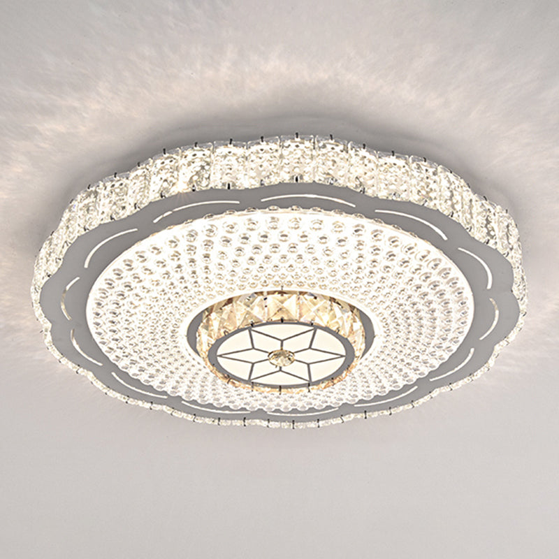 Round Bedroom LED Flush Mount Crystal Modern Flushmount Ceiling Light in Stainless-Steel