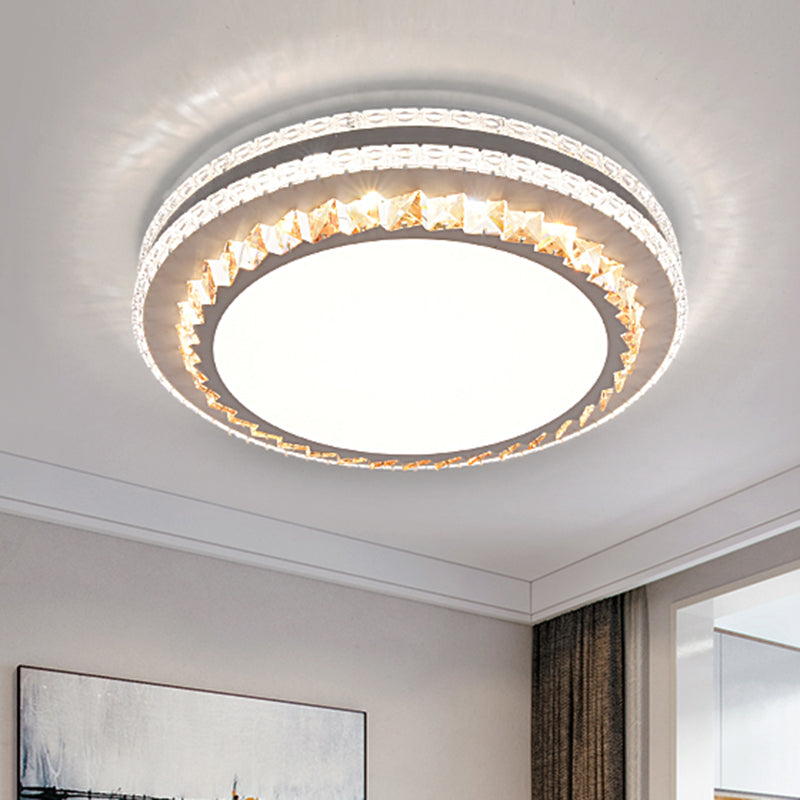 Drum LED Flush Mount Light Simplicity Crystal Bedroom Flush Mount Ceiling Light in Stainless-Steel