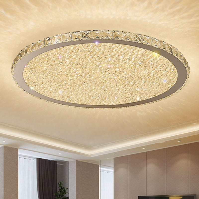Round Shaped Clear Crystal Flush Light Artistic Stainless-Steel LED Flush Ceiling Light Fixture
