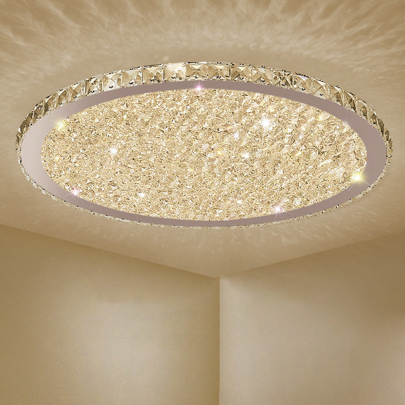 Round Shaped Clear Crystal Flush Light Artistic Stainless-Steel LED Flush Ceiling Light Fixture