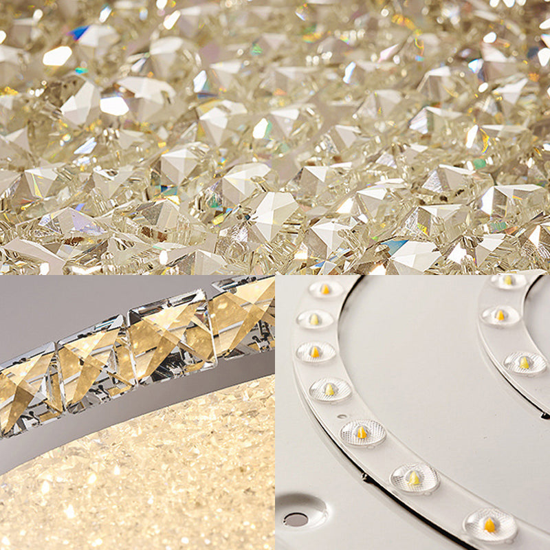 Round Shaped Clear Crystal Flush Light Artistic Stainless-Steel LED Flush Ceiling Light Fixture