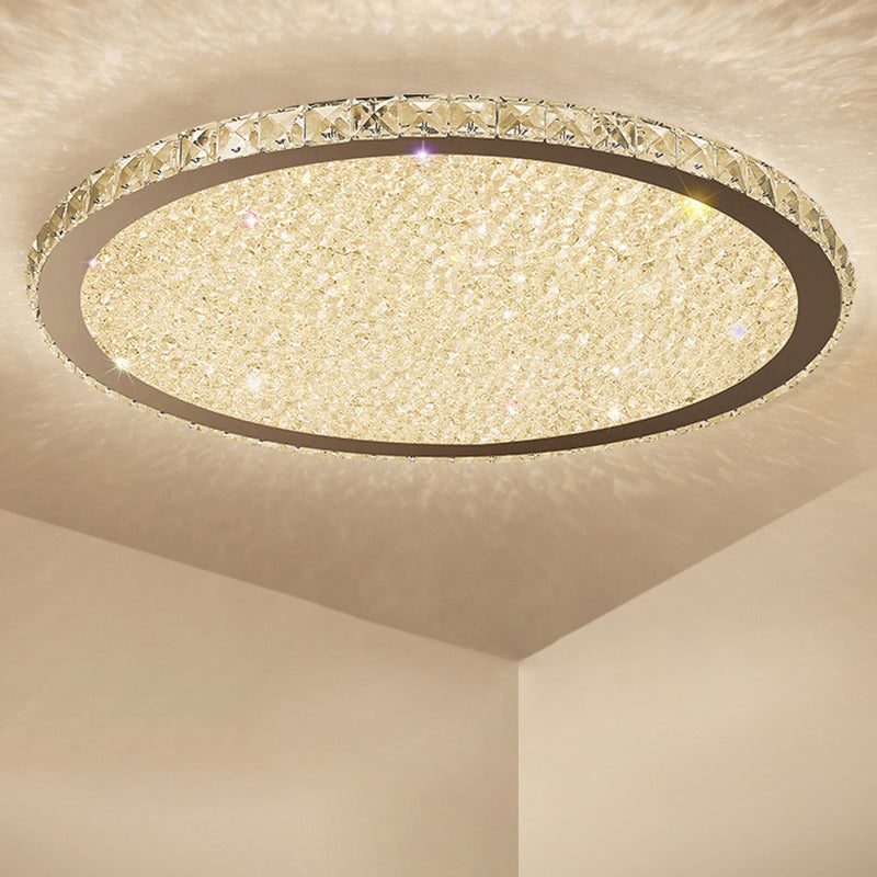 Round Shaped Clear Crystal Flush Light Artistic Stainless-Steel LED Flush Ceiling Light Fixture