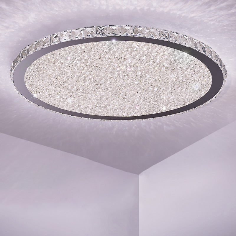 Round Shaped Clear Crystal Flush Light Artistic Stainless-Steel LED Flush Ceiling Light Fixture