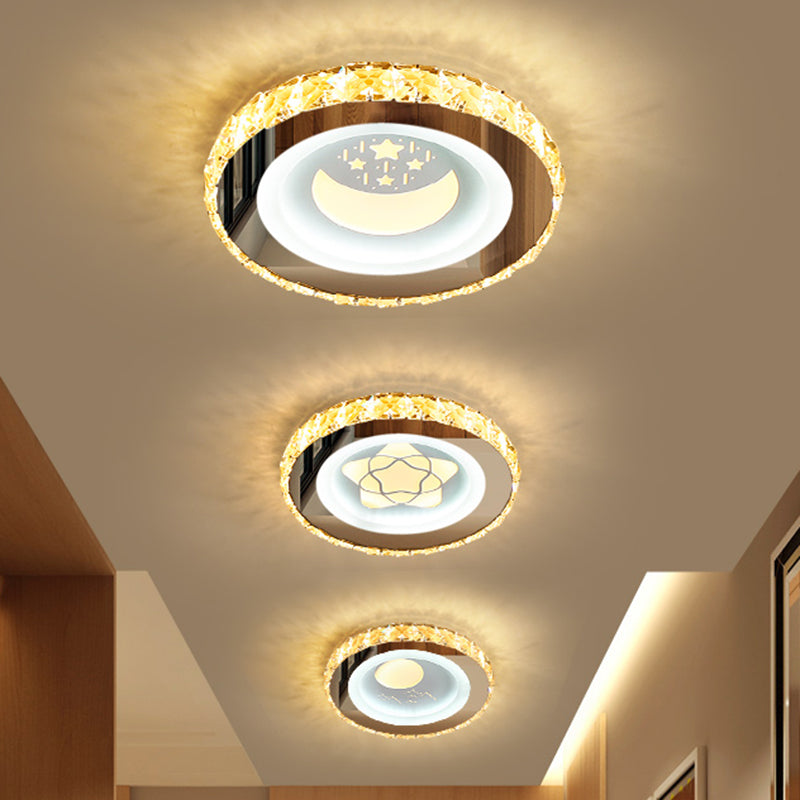 Circle Shaped LED Flush Mount Modern Crystal Stainless-Steel Flushmount Ceiling Light