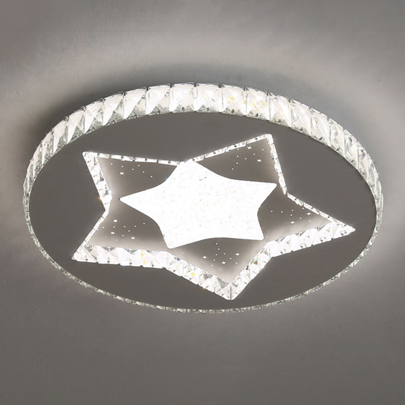 Round Bedroom Flush Ceiling Light Crystal Contemporary LED Flush Mount Lighting Fixture in Stainless-Steel