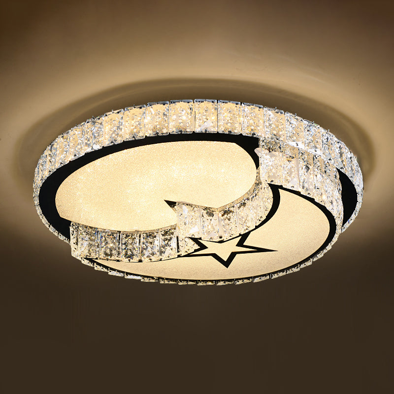 Circulaire Flush Light Artistique K9 Crystal Dining Room LED Flush Ceiling Light Fixture in Stainless-Steel