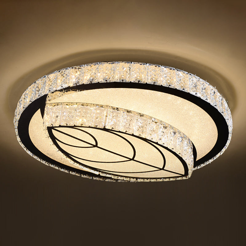 Circulaire Flush Light Artistique K9 Crystal Dining Room LED Flush Ceiling Light Fixture in Stainless-Steel