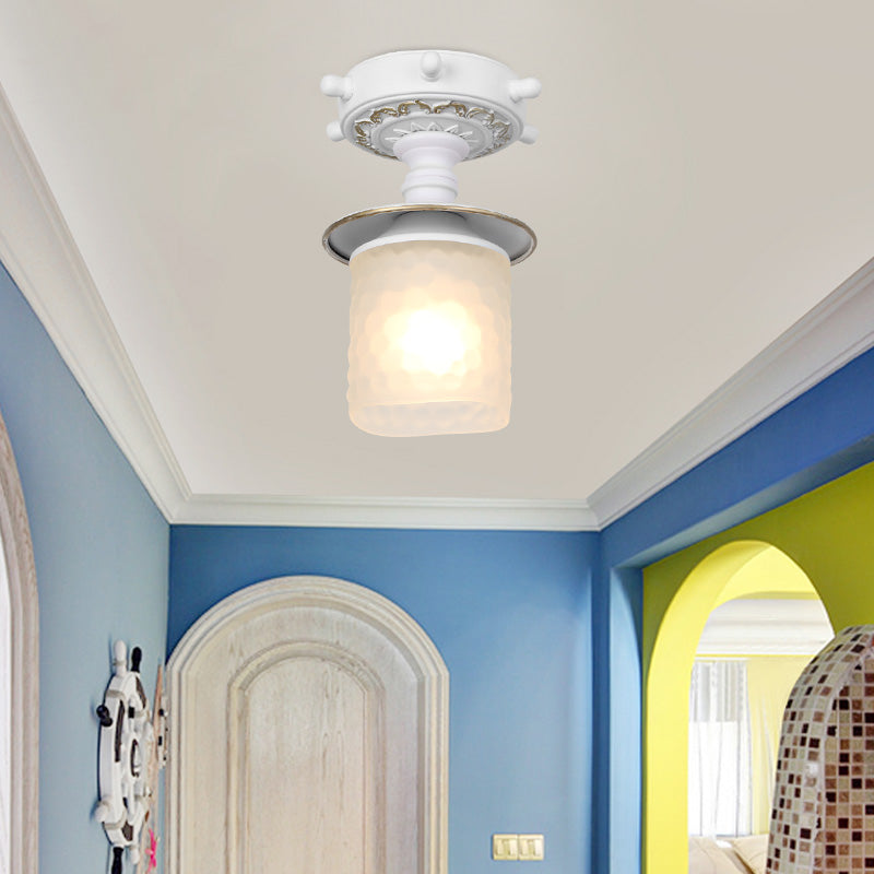 Zugesperrtes Glaszylinder halb Flush Light Moderne 1 Licht Deckenleuchte mit Ruderdach in Grün/Weiß