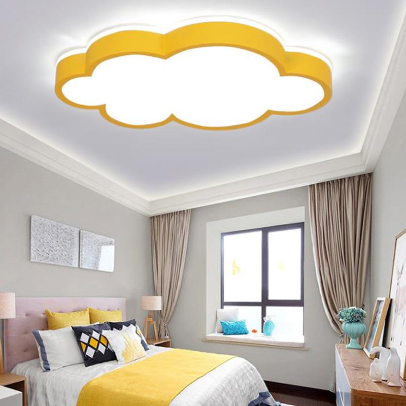Cloud Shade Bedroom Ceiling Light Acrylic and Metal LED Cartoon Style Flush Pendant Light in Yellow/White