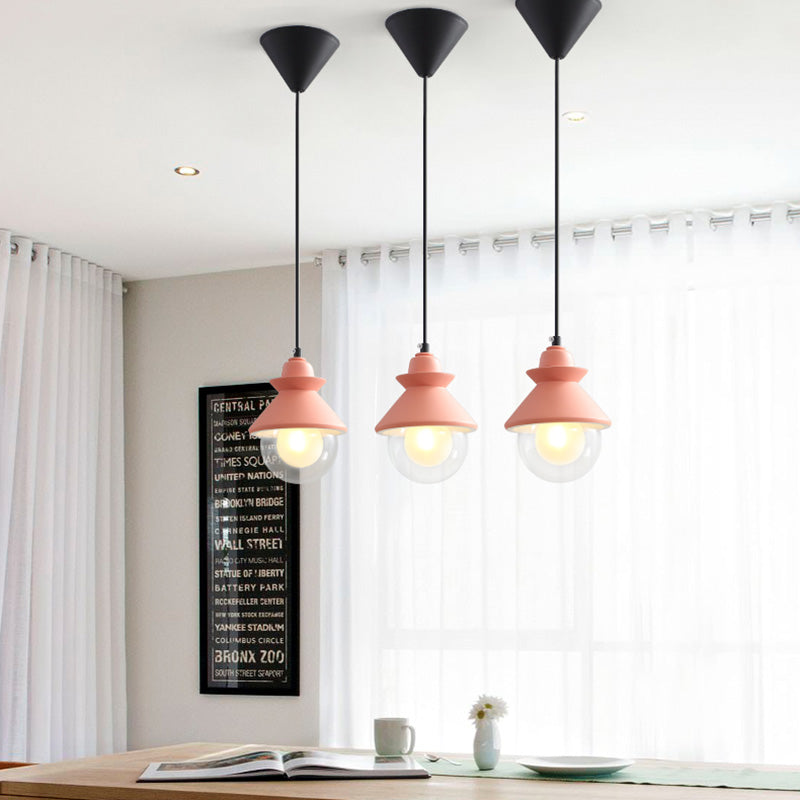 Schwarz/rosa konisch hängende Deckenleichte Makkaronstil 1 Glühmetalllampe mit Doppelglasschatten
