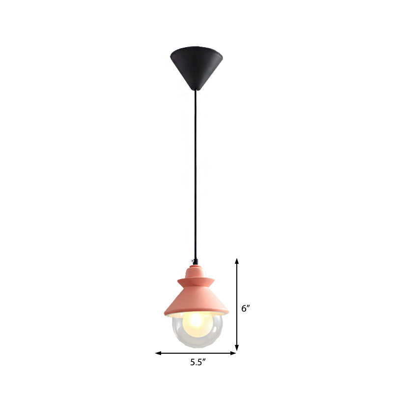Black/Pink Conical Hanging Ceiling Light Macaron Style 1 Bulb Metal Pendant Lamp with Double Glass Shade