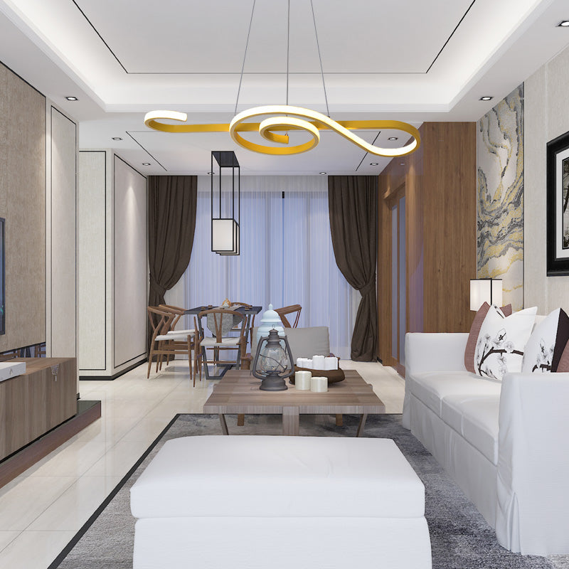 Gelb/rosa Twist -Anhänger Kronleuchter zeitgenössischer Acryl -LED Hanges Anhänger Licht in Weiß/warmes Licht für Schlafzimmer