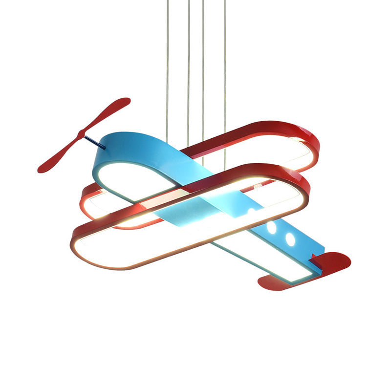 Cartoon LED Chandelier Pendant Light with Acrylic Shade Red and Blue 18"/23.5" W Aircraft Hanging Light, Warm/White Light