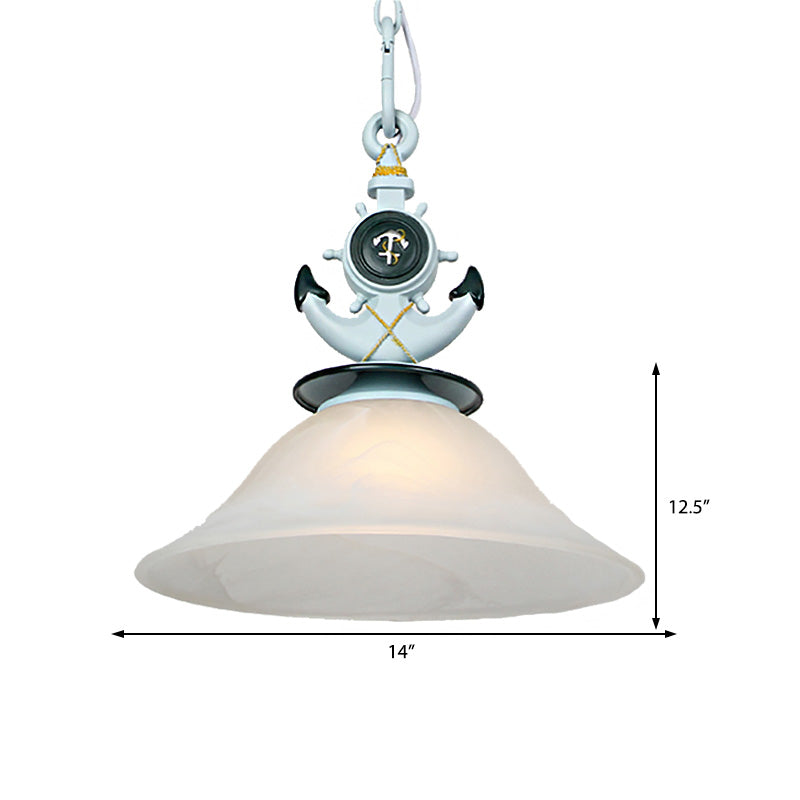Bell Opalglas hängend hängendem Licht modernistischer Stil 1 Kopf Blau/Weiß Finish Anhänger Beleuchtung mit Anker -Deco