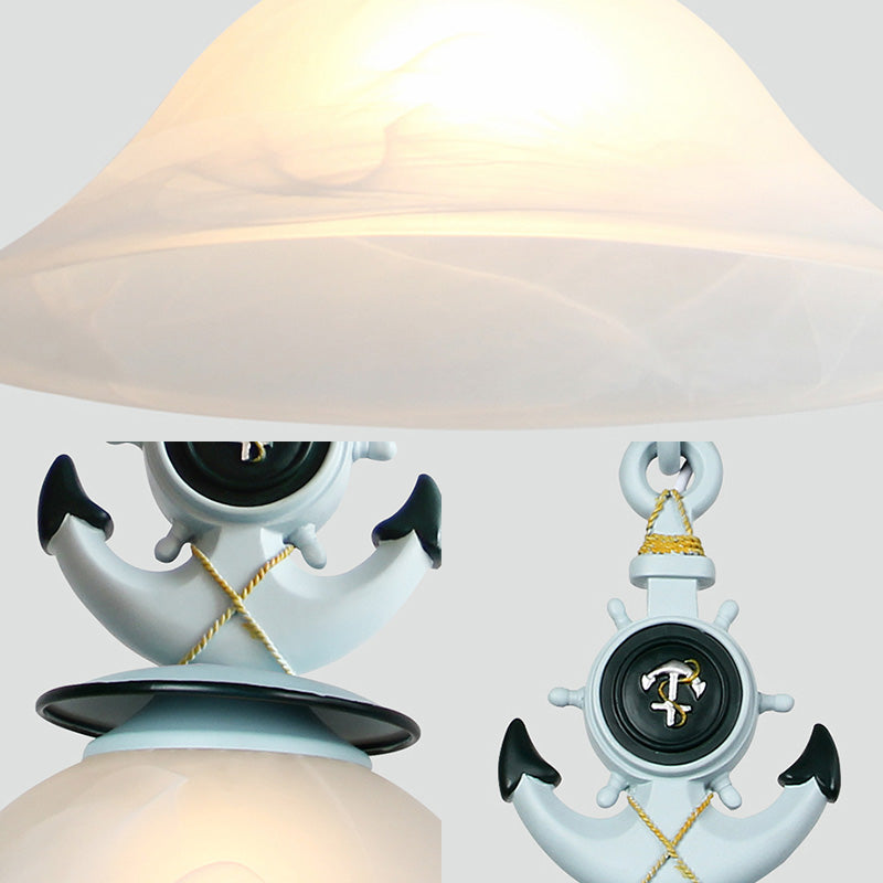 Bell Opalglas hängend hängendem Licht modernistischer Stil 1 Kopf Blau/Weiß Finish Anhänger Beleuchtung mit Anker -Deco