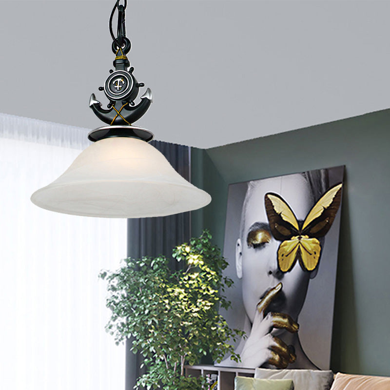 Bell Opalglas hängend hängendem Licht modernistischer Stil 1 Kopf Blau/Weiß Finish Anhänger Beleuchtung mit Anker -Deco