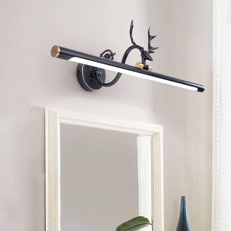 Black/Antique Brass Elongated Vanity Light Fixture Classic Metal 14"/18"/23" W LED Bathroom Sconce Lamp in Natural Light