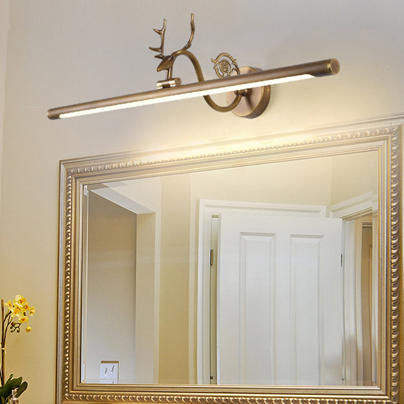 Black/Antique Brass Elongated Vanity Light Fixture Classic Metal 14"/18"/23" W LED Bathroom Sconce Lamp in Natural Light