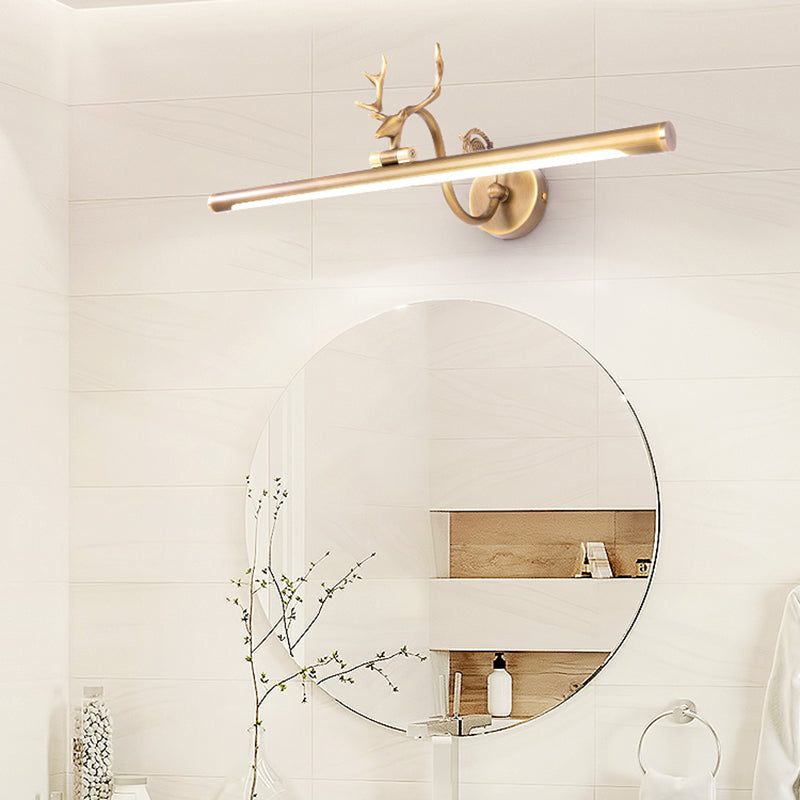 Black/Antique Brass Elongated Vanity Light Fixture Classic Metal 14"/18"/23" W LED Bathroom Sconce Lamp in Natural Light