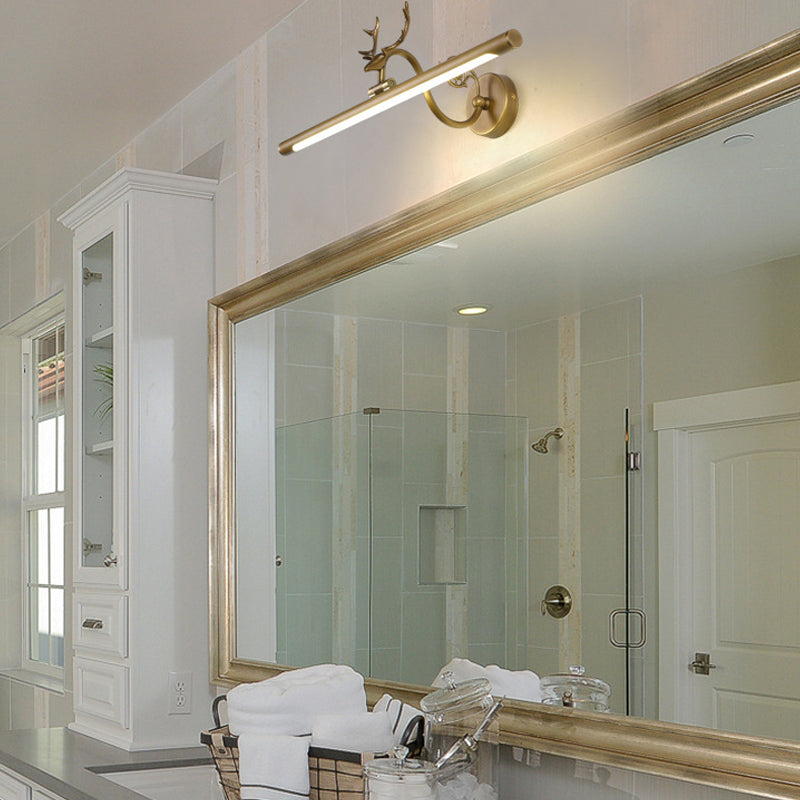 Black/Antique Brass Elongated Vanity Light Fixture Classic Metal 14"/18"/23" W LED Bathroom Sconce Lamp in Natural Light