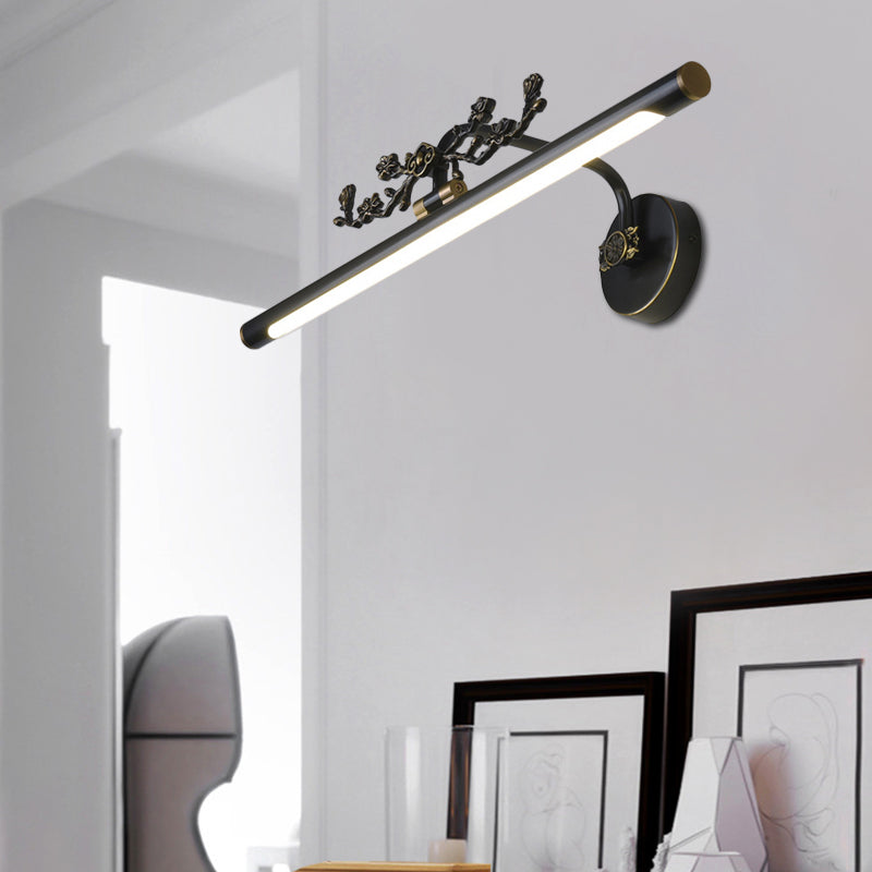 Elongated Vanity Lighting Traditional 14"/18"/23" W LED Metal Sconce Light Fixture for Bathroom in Black/Antique Brass