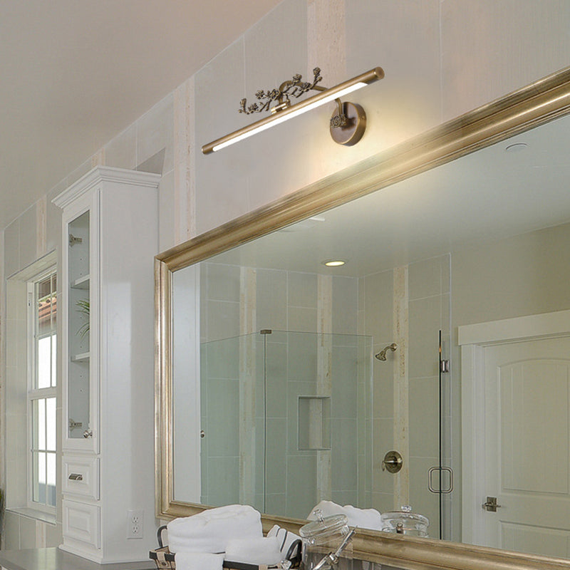 Elongated Vanity Lighting Traditional 14"/18"/23" W LED Metal Sconce Light Fixture for Bathroom in Black/Antique Brass