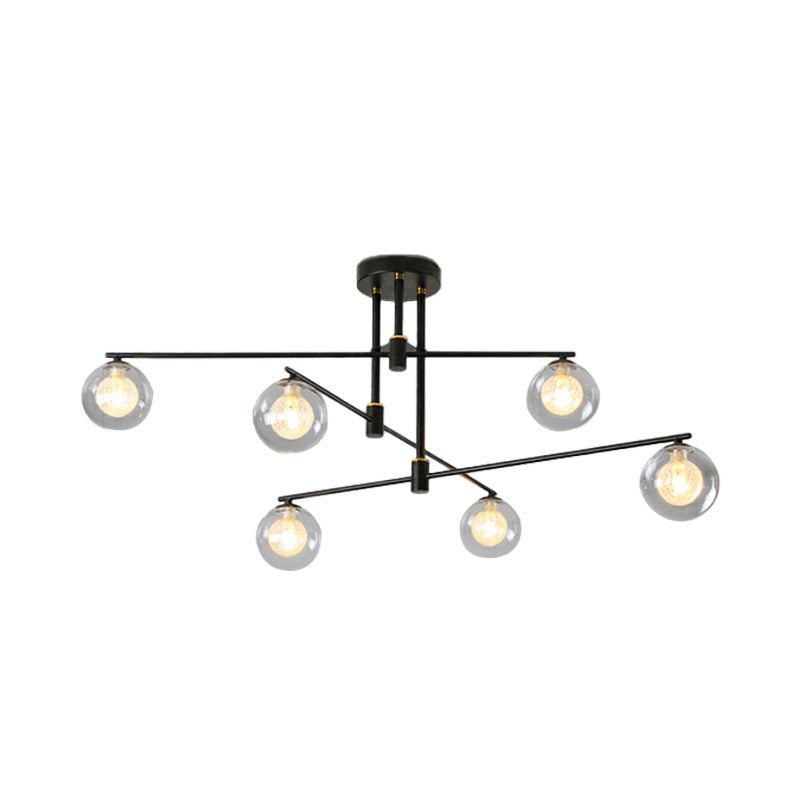 6/9 luces Starburst Candelier Minimalismo de vidrio transparente Luz colgante de colgante en negro/dorado