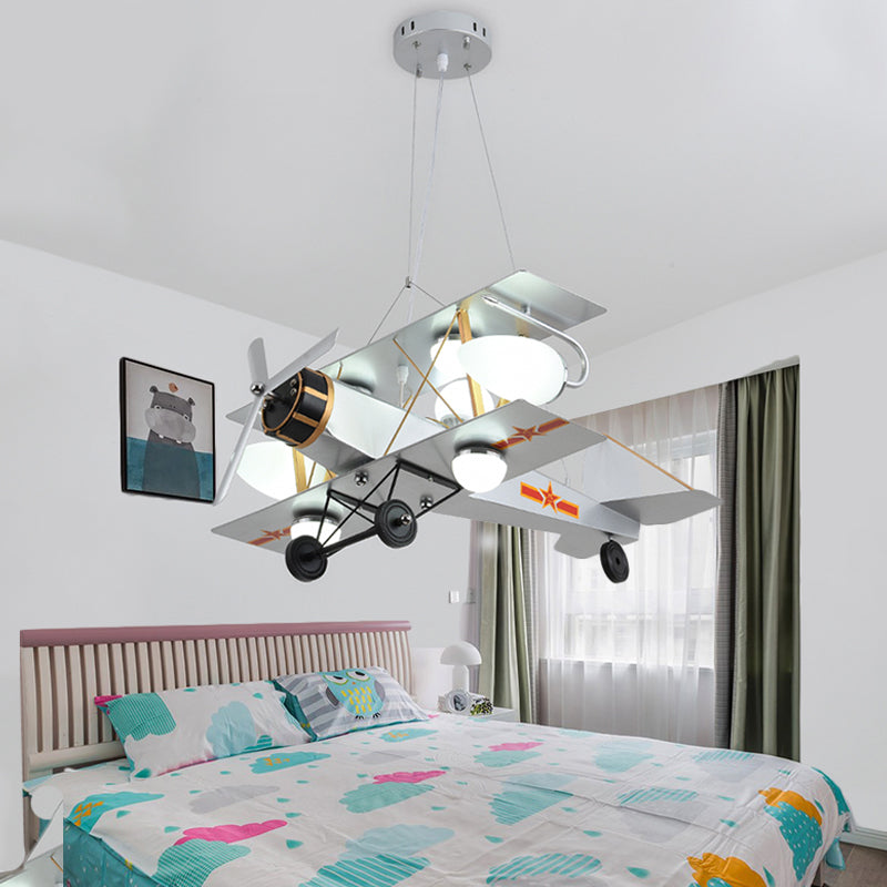 Blau/Gelb -Prop -Flugzeug Kronleuchter Beleuchtung Cartoon Style 7 Lichter Metallic Hanging Deckenleuchte für Schlafzimmer
