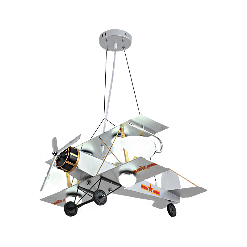 Blau/Gelb -Prop -Flugzeug Kronleuchter Beleuchtung Cartoon Style 7 Lichter Metallic Hanging Deckenleuchte für Schlafzimmer