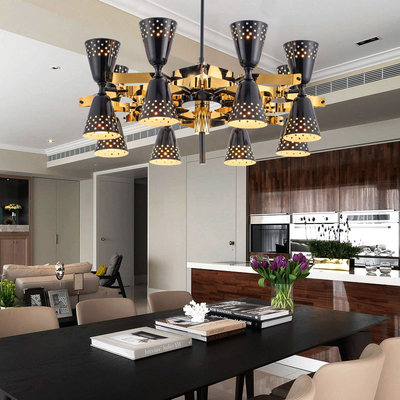 Retro zandloper kroonluchter hanglamp metaal 16 lichten hangend plafondlicht in zwart