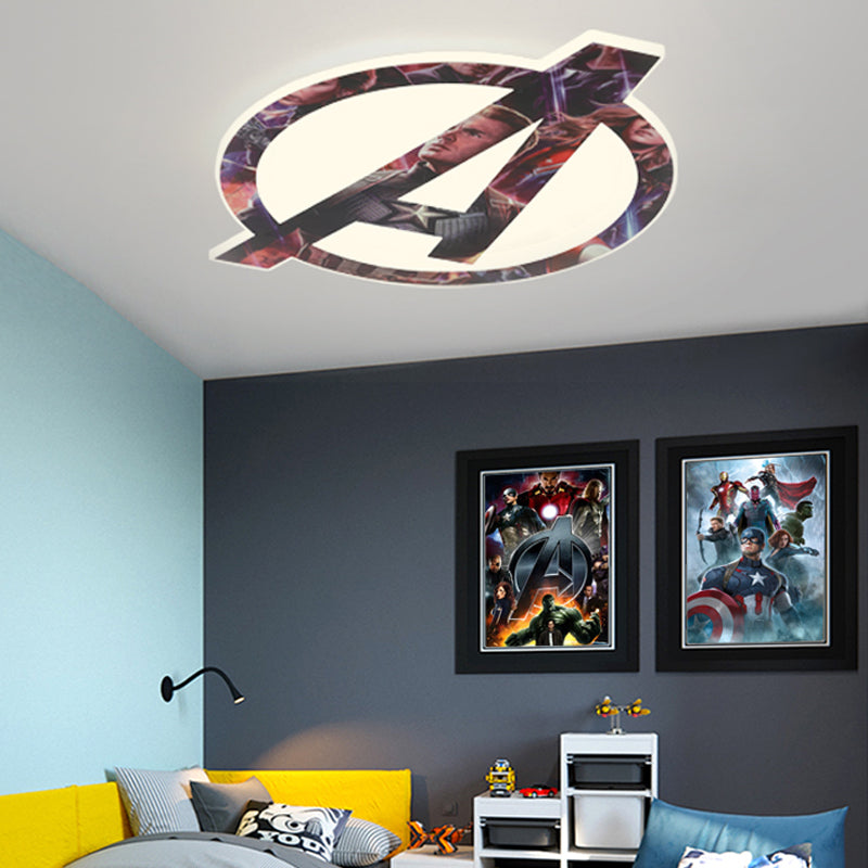 Cartoon Stylish Round Flush Mount Lamp Acrylic LED Bedroom White Flushmount Ceiling Fixture with A-Shaped Pattern