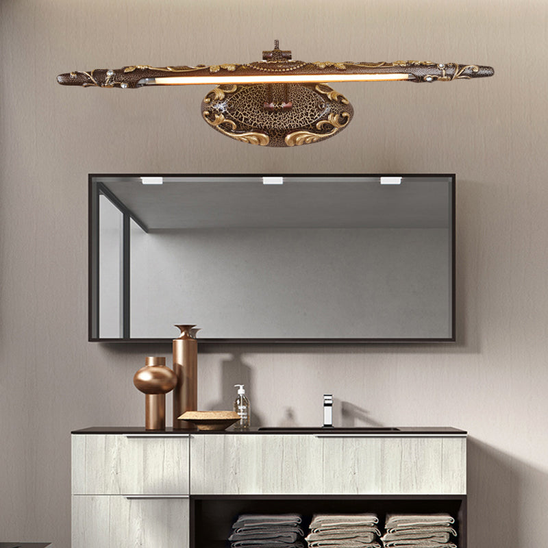 Brown Elongated Vanity Light Fixture Classic Metal LED Bathroom Sconce Lamp in White/Warm Light, 19.5"/23.5"/26" Wide