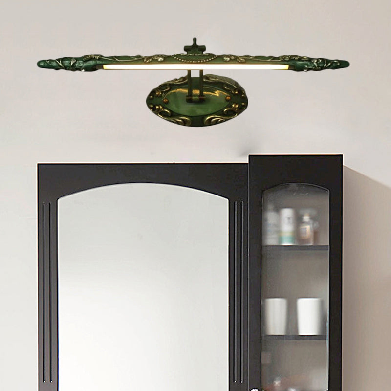 19.5"/23.5"/26" Wide Green Elongated Vanity Light Fixture Classic Metal LED Bathroom Sconce Lamp, White/Warm Light