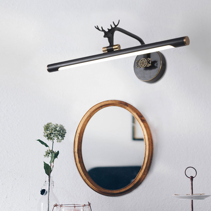 LED Metall Wand Waschtisch Licht Einfachheit Schwarz/antikes Messing Lineares Badezimmer Wandbeleuchtung Ideen mit Hirsch -Design, 14 "/18"/23 "W.
