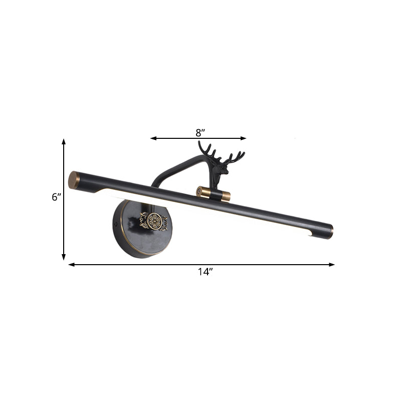 LED Metall Wand Waschtisch Licht Einfachheit Schwarz/antikes Messing Lineares Badezimmer Wandbeleuchtung Ideen mit Hirsch -Design, 14 "/18"/23 "W.