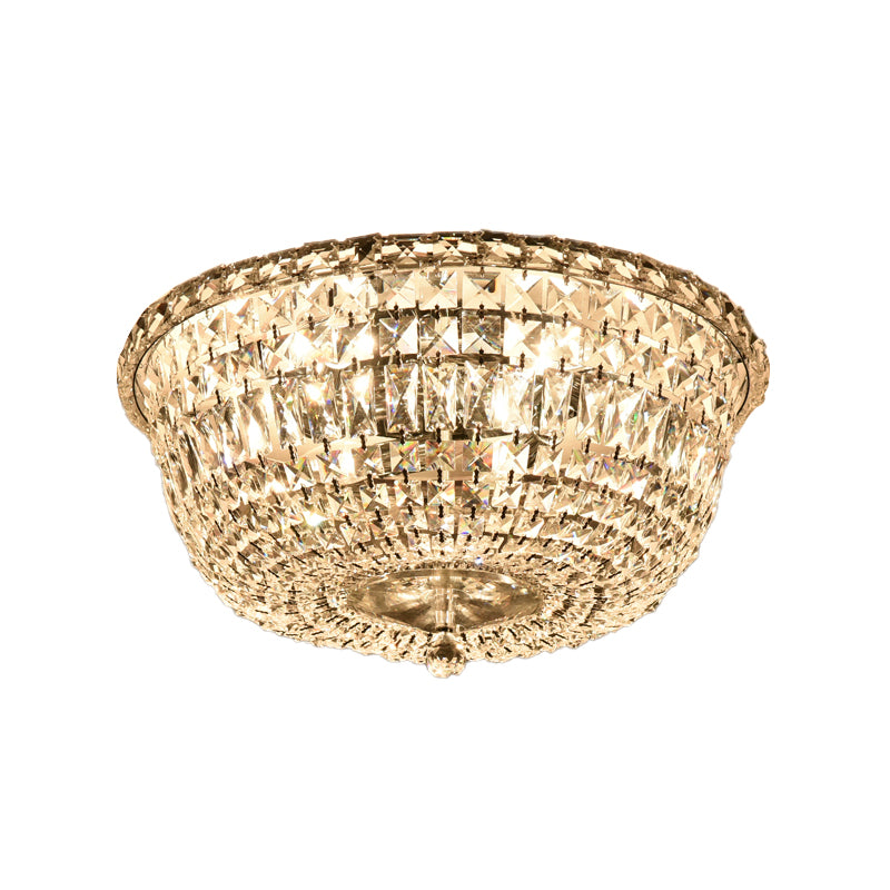 14"/19.5" W Bowl Shade Crystal Prisms Flush Mount Modern Stylish 3/6 Lights Clear Finish Ceiling Light Fixture