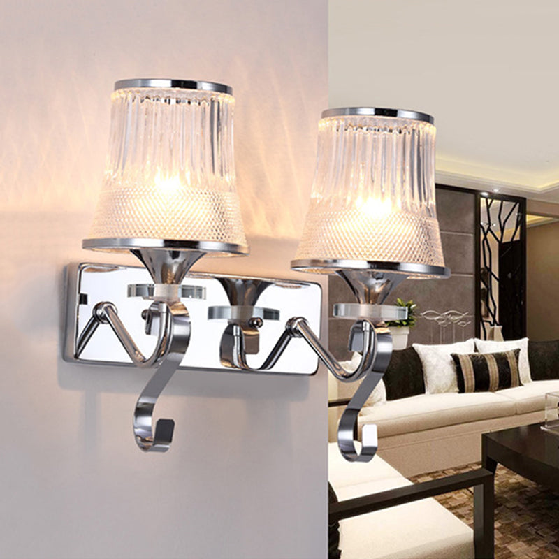 Vintage Style Bell Sconce Light Fixture Clear Glass 2 Lights Bedroom Gold Finish Wall Lamp with Crystal Accent