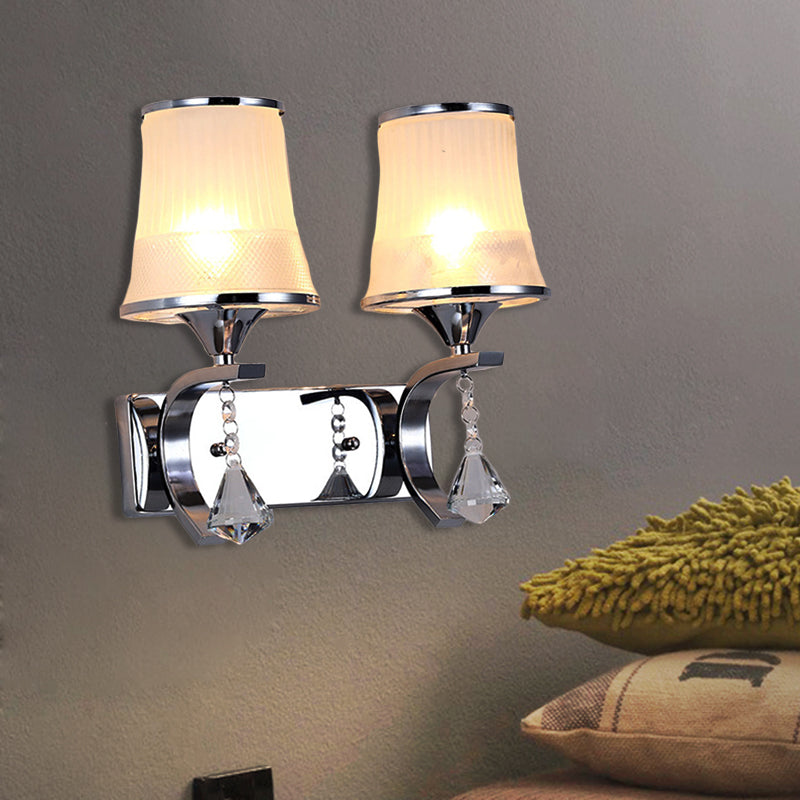 Vintage Style Bell Sconce Light Fixture Clear Glass 2 Lights Bedroom Gold Finish Wall Lamp with Crystal Accent